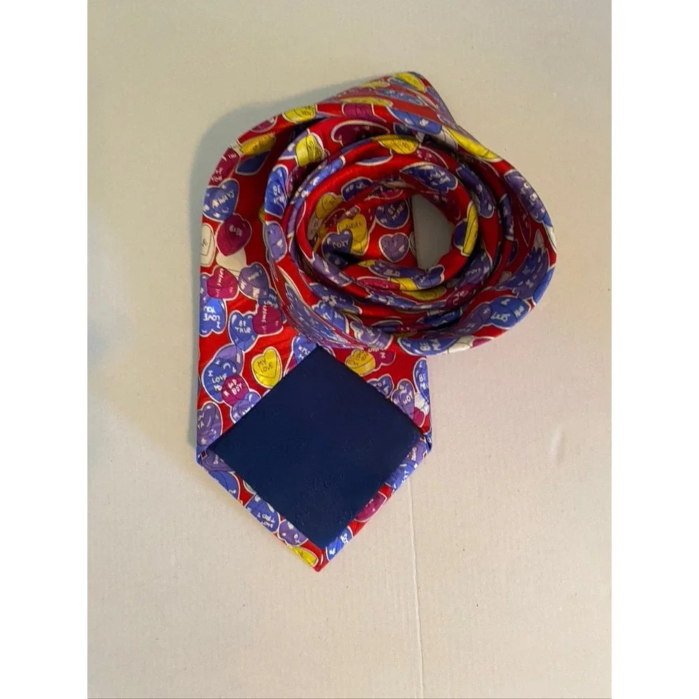Red Silk Conversation Hearts Valentine Candy Print Mens Necktie Holiday Tie